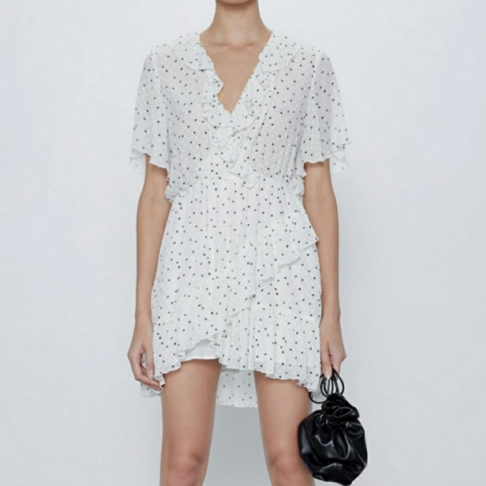 🐼NWT🐼 Zara RUFFLED DOTTED MESH JUMPSUIT